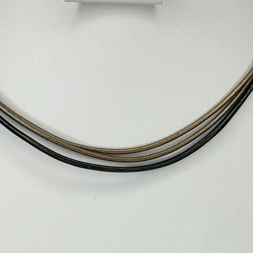 Chico's Multi Strand Cord Choker Collar Necklace Black Gold Tone ✨